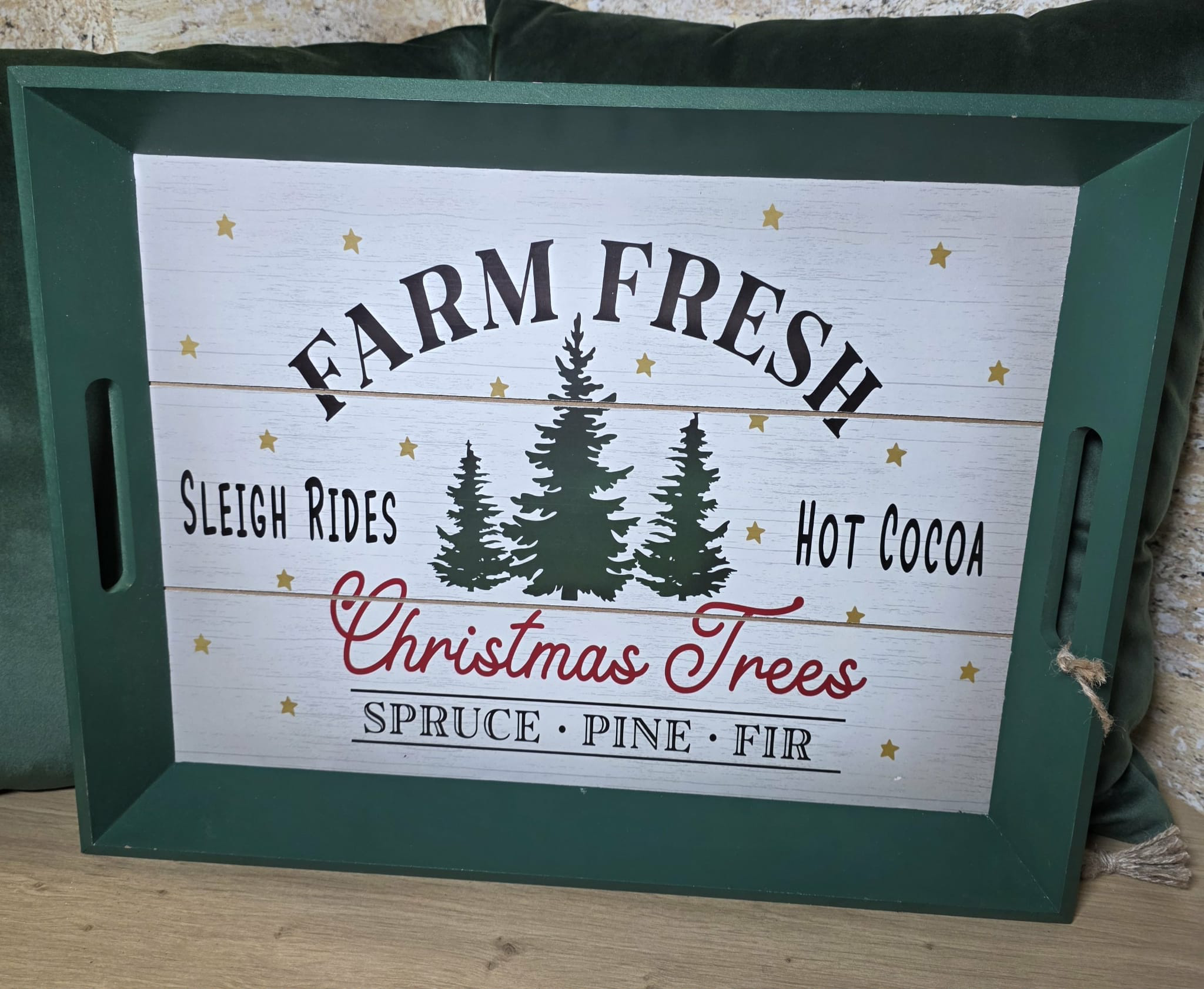 Drewniana taca dekoracyjna świąteczna – naturalne drewno