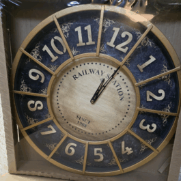 Zegar ścienny czarno złoty 50 cm – styl loft, motyw stacja kolejowa