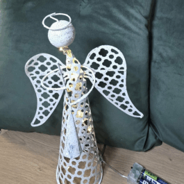 Aniołek LED dekoracja świąteczna 30 cm biało-złoty | Ozdoba Bożonarodzeniowa