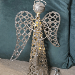 Aniołek LED dekoracja świąteczna 30 cm biało-złoty | Ozdoba Bożonarodzeniowa