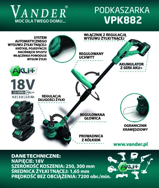 Podkaszarka akumulatorowa VANDER VPK882 z akumulatorem i ładowarką - obrazek 3