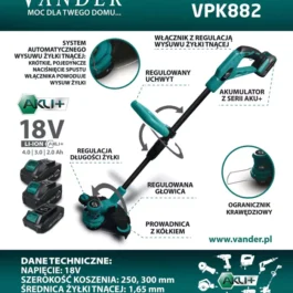 Podkaszarka akumulatorowa VANDER VPK882 18V żyłkowa do trawy