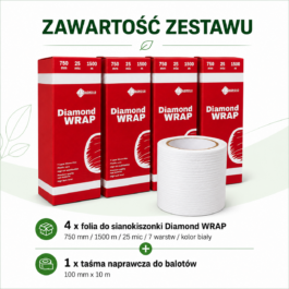 Folia do sianokiszonki Diamond WRAP 750 1500m 4 szt + taśma